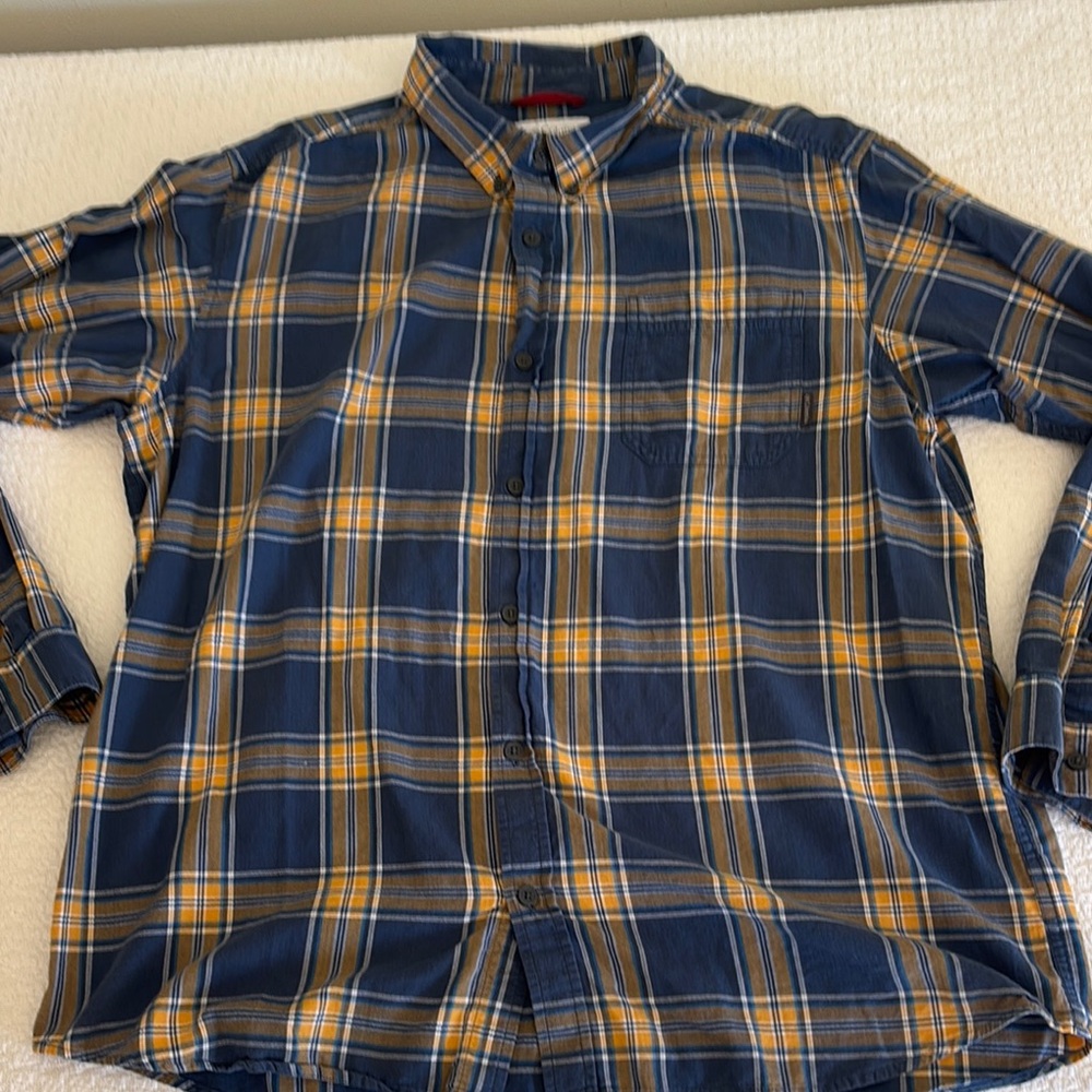 COLUMBIA SPORTSWEAR Long Sleeve Blue & Gold Plaid Outdoor Shirt - XL